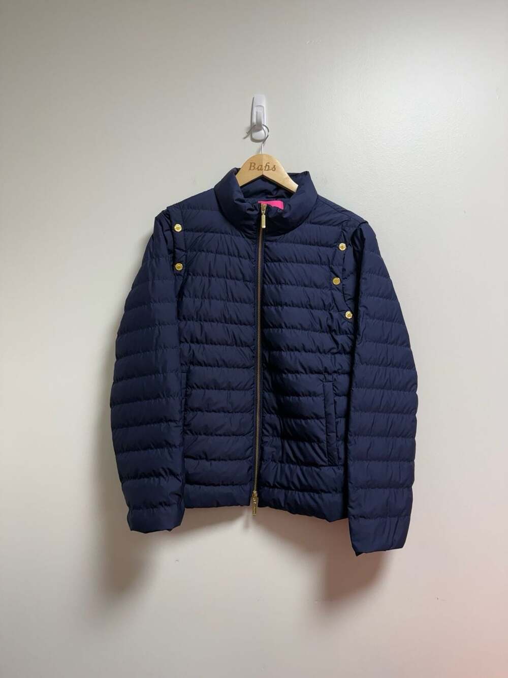 Lilly Pulitzer Haisley Puffer Jacket Size 12 Navy Blue Gold
